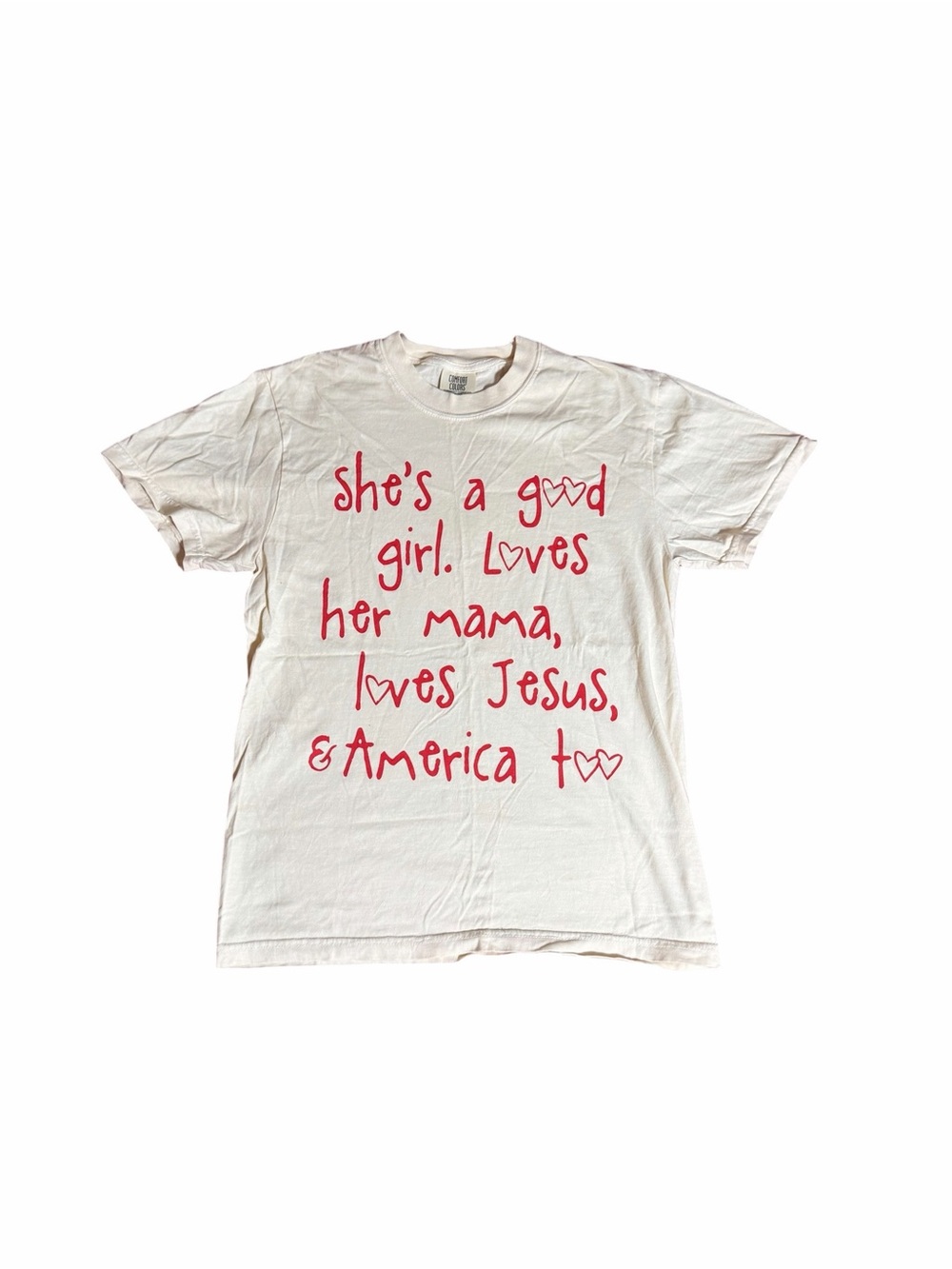 Women’s Patriotic Cream Tee with Red Script S - Picture 3 of 7